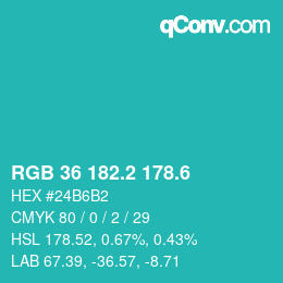 カラーコード: RGB 36 182.2 178.6 | qconv.com