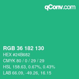 カラーコード: RGB 36 182 130 | qconv.com