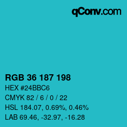 Color code: RGB 36 187 198 | qconv.com