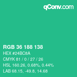 Code couleur: RGB 36 188 138 | qconv.com
