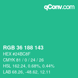 Color code: RGB 36 188 143 | qconv.com