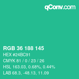 Color code: RGB 36 188 145 | qconv.com