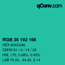 Color code: RGB 36 192 166 | qconv.com