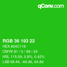 颜色代码: RGB 36 193 22 | qconv.com