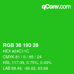 颜色代码: RGB 36 193 28 | qconv.com