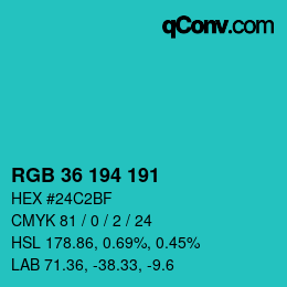 颜色代码: RGB 36 194 191 | qconv.com