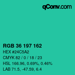Color code: RGB 36 197 162 | qconv.com