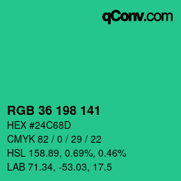 Color code: RGB 36 198 141 | qconv.com
