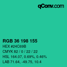 Color code: RGB 36 198 155 | qconv.com