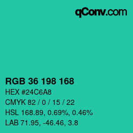 Color code: RGB 36 198 168 | qconv.com