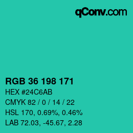Color code: RGB 36 198 171 | qconv.com