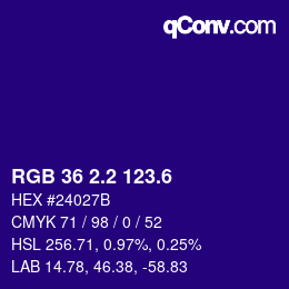 カラーコード: RGB 36 2.2 123.6 | qconv.com