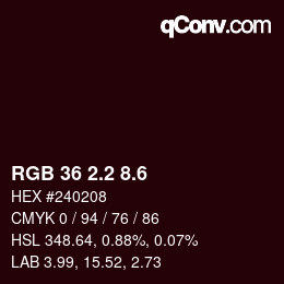 カラーコード: RGB 36 2.2 8.6 | qconv.com