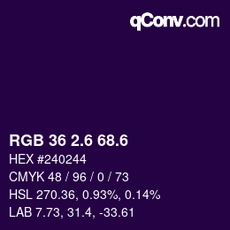 カラーコード: RGB 36 2.6 68.6 | qconv.com