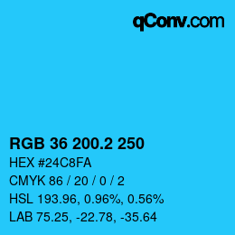 カラーコード: RGB 36 200.2 250 | qconv.com