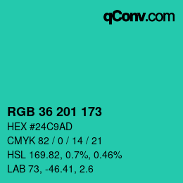 Color code: RGB 36 201 173 | qconv.com