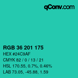 Color code: RGB 36 201 175 | qconv.com