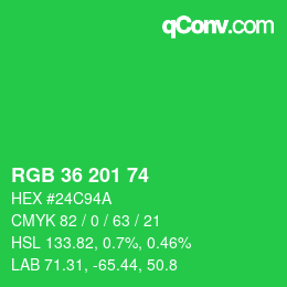 カラーコード: RGB 36 201 74 | qconv.com