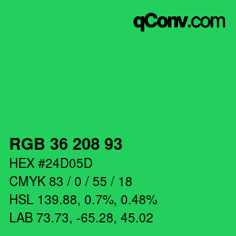 カラーコード: RGB 36 208 93 | qconv.com