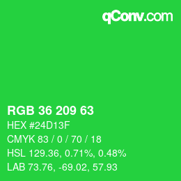 颜色代码: RGB 36 209 63 | qconv.com