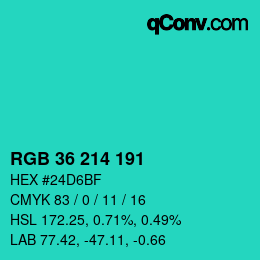 颜色代码: RGB 36 214 191 | qconv.com