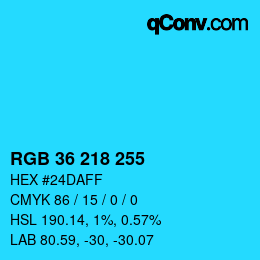 Code couleur: RGB 36 218 255 | qconv.com