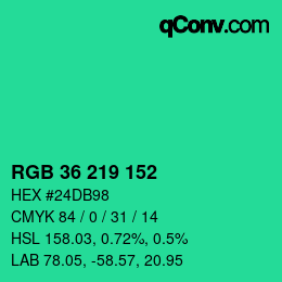 颜色代码: RGB 36 219 152 | qconv.com