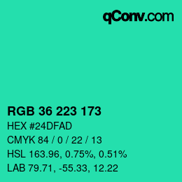 カラーコード: RGB 36 223 173 | qconv.com