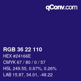 Farbcode: RGB 36 22 110 | qconv.com
