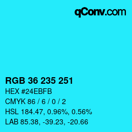 Color code: RGB 36 235 251 | qconv.com