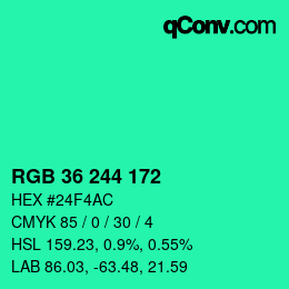Color code: RGB 36 244 172 | qconv.com