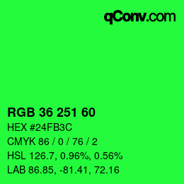 颜色代码: RGB 36 251 60 | qconv.com
