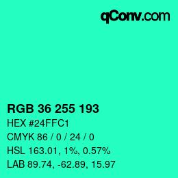 Color code: RGB 36 255 193 | qconv.com