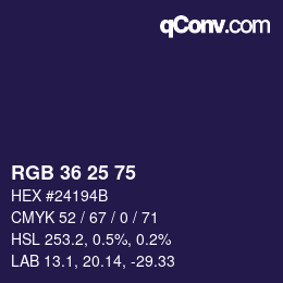 Farbcode: RGB 36 25 75 | qconv.com