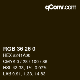 カラーコード: RGB 36 26 0 | qconv.com