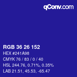 カラーコード: RGB 36 26 152 | qconv.com