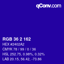Color code: RGB 36 2 162 | qconv.com
