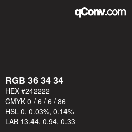 Color code: RGB 36 34 34 | qconv.com