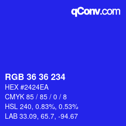 Farbcode: RGB 36 36 234 | qconv.com