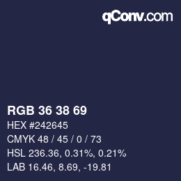 Color code: RGB 36 38 69 | qconv.com