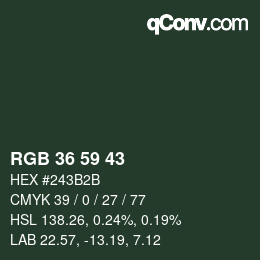 Color code: RGB 36 59 43 | qconv.com