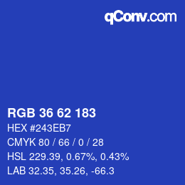 Color code: RGB 36 62 183 | qconv.com
