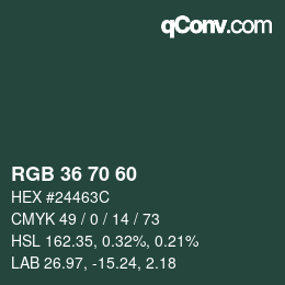 Color code: RGB 36 70 60 | qconv.com