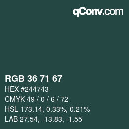 Color code: RGB 36 71 67 | qconv.com