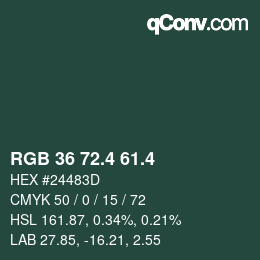 カラーコード: RGB 36 72.4 61.4 | qconv.com