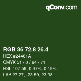 カラーコード: RGB 36 72.8 26.4 | qconv.com