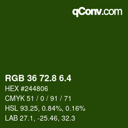 カラーコード: RGB 36 72.8 6.4 | qconv.com