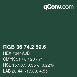カラーコード: RGB 36 74.2 59.6 | qconv.com