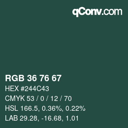 Color code: RGB 36 76 67 | qconv.com