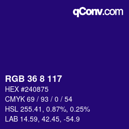カラーコード: RGB 36 8 117 | qconv.com